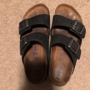 Black leather Birkenstocks
